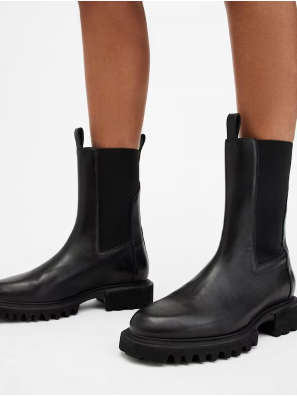 ALLSAINTS Women's Hallie Stretch Mid Calf Boots in Black, Size 38 ur US8 - Picture 2 of 14